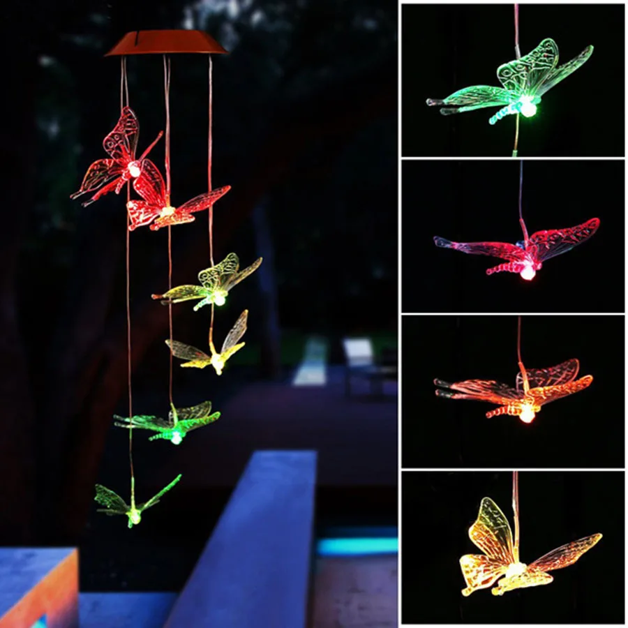 

Thrisdar LED Solar Wind Chime Light Colorful Photosensitive Color Butterfly Color Change Light Garden Decoration Hanging Light