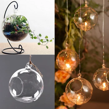 

1PC 6/8/10/12CM Hanging Tealight Holder Glass Candle Holder Globes Terrarium Wedding Candlestick Vase Home Hotel Bar Decor