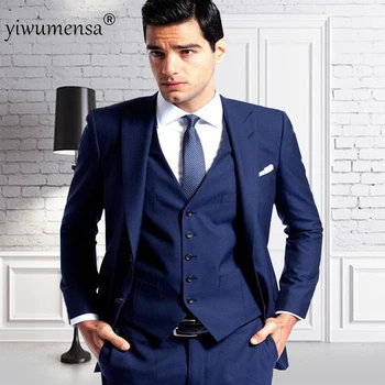

Side Slit Navy Groom Tuxedos White Men Suits For Peaked Lapel Slim Fit Best Smoking Wedding Dress Prom Holiday Suit New Arrival