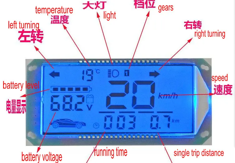 ЖК-дисплей приборная панель спидометр для электрического скутера электровелосипед трёхколёсный велосипед запчасти белый/синий цвет 48 v-120 v Индикатор заряда батареи