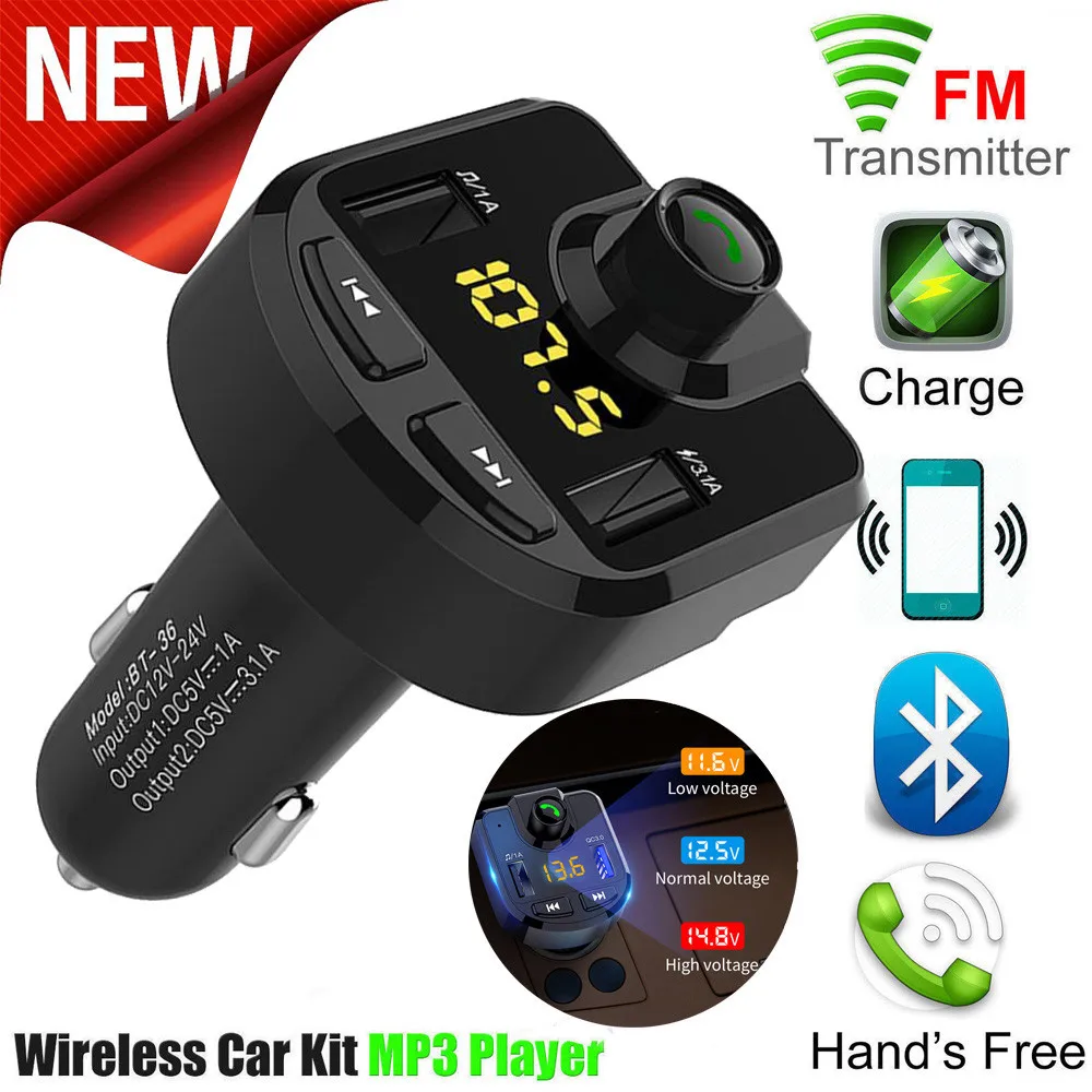 Автомобильный комплект громкой связи беспроводной Bluetooth fm-передатчик lcd MP3-плеер USB зарядное устройство 2.1A автомобильные аксессуары Handsfree авто FM модулятор