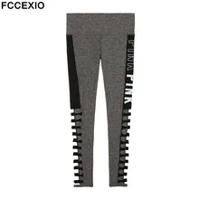 FCCEXIO VIP Для женщин, цвет нежно-розовый, с буквенным принтом, леггинсы женские спортивные Высокая Талия Тонкий узкие легинсы для фитнеса с вырезами леггинсы