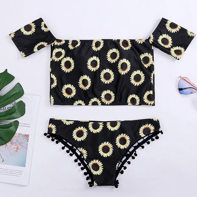 

Roseheart Summer Black Sexy Bikini Sets Women Swimsuit Bikini Swimwear Low Waist Off Shoulder Bathing Suit Female Brazilian