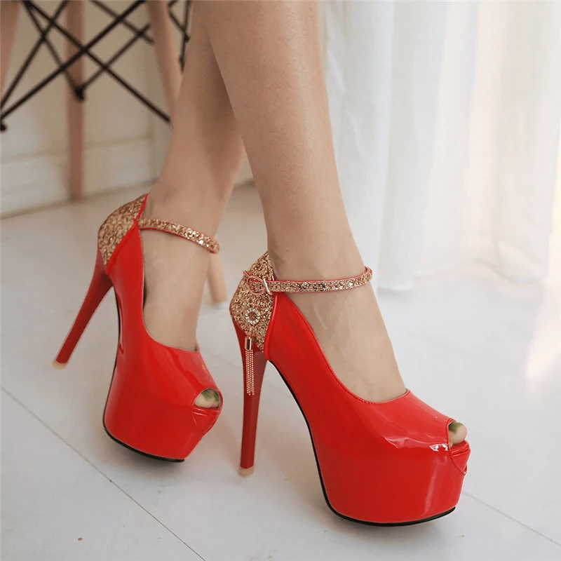 

SARAIRIS 2019 TOP Quality Plus Size Thin High Heels Peep Toe Mary Janes Pumps Buckle Strap Platform Women's Party Wedding SHOES