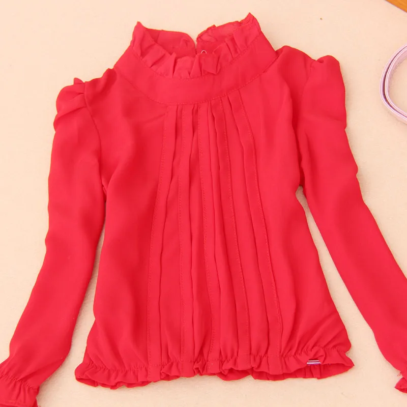 Детская одежда коллекция года, осенняя Блузка для девочек Одежда для детей шифоновая Детская рубашка с длинными рукавами Школьная блуза для девочек 5 цветов, возраст От 1 до 16 лет
