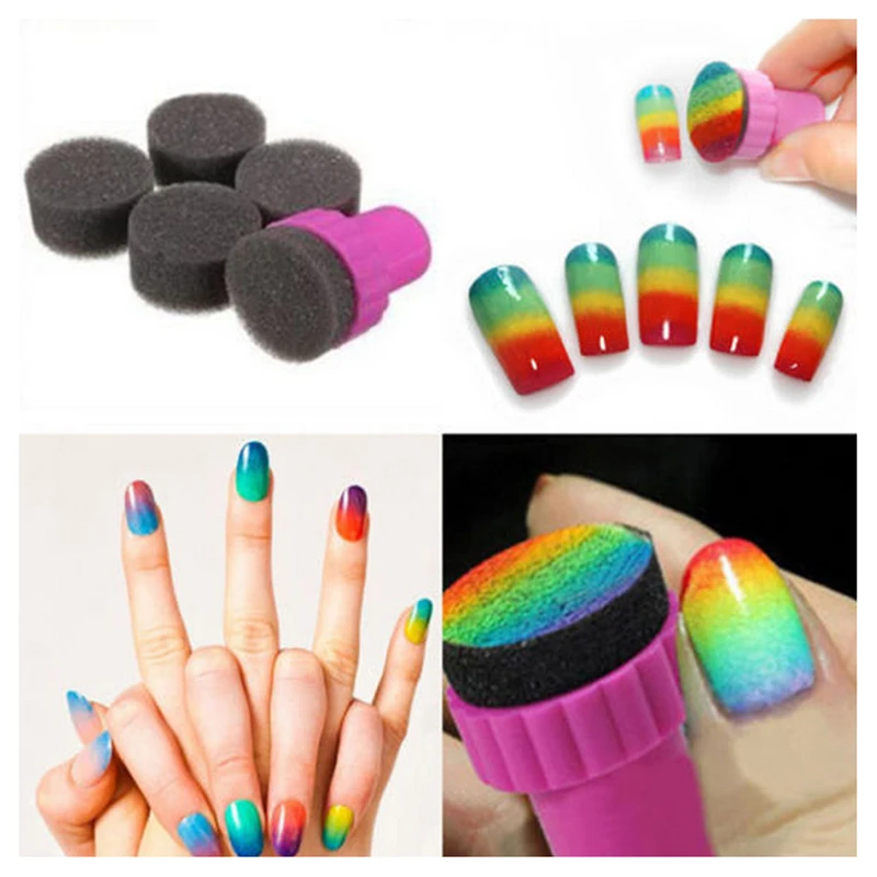 

Nail Art Sponge,5pcs/set Creative Gradient Color Change Nail Stamping Kit,DIY Magic Stylish Design Nail Accessories, Nail Tools