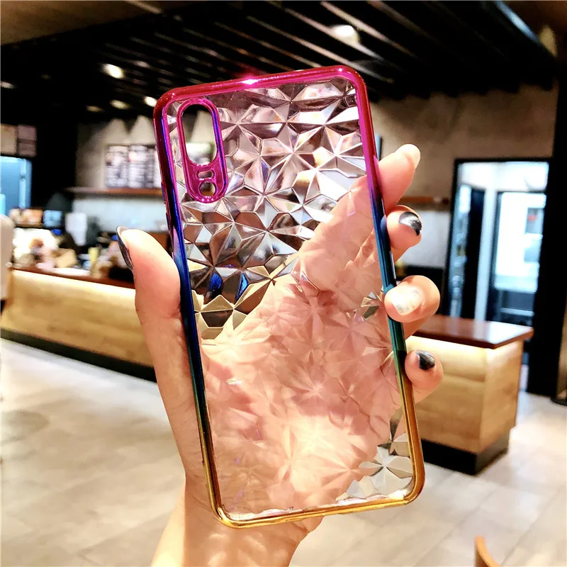 

Plating 3D Crystal Gradient Diamond Texture Case For Samsung A7 A6 A8 Plus J4 J6 2018 Cover Silicone TPU Soft Full Phone Cases