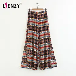 Lienzy Лето Для женщин Цветочный принт Винтаж элегантный положение кран печати свободные широкие штаны длинные брюки досуг Эластичность