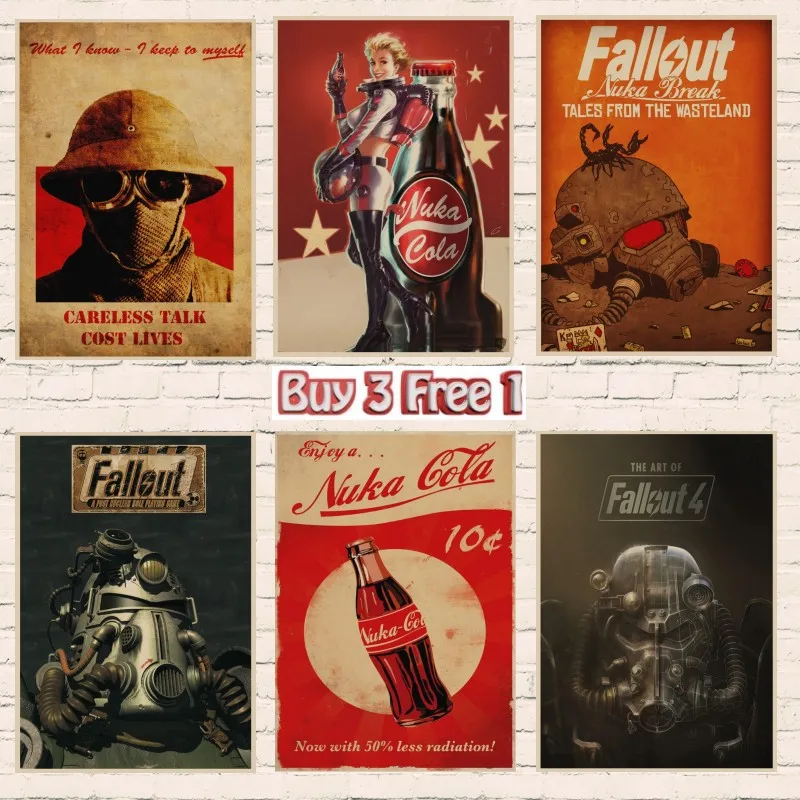 Игровой плакат Fallout 3 4 домашняя декорация игровой постер из крафт бумаги наклейки