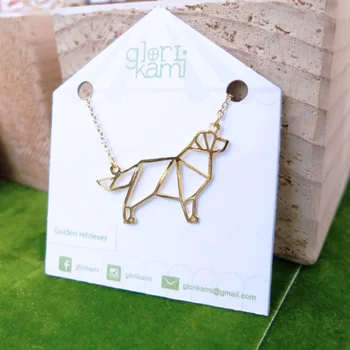 

New Trendy Gold Silver Personalized Golden Retriever Origami Necklace Animal Pendant Hunger Games Necklace Women Best Friend