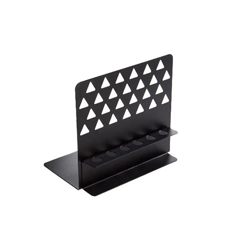 

Hollow Triangle Iron Craft Bookend with Pen Holder Desktop Book Storage Rack 14cm x 7cm x 13cm