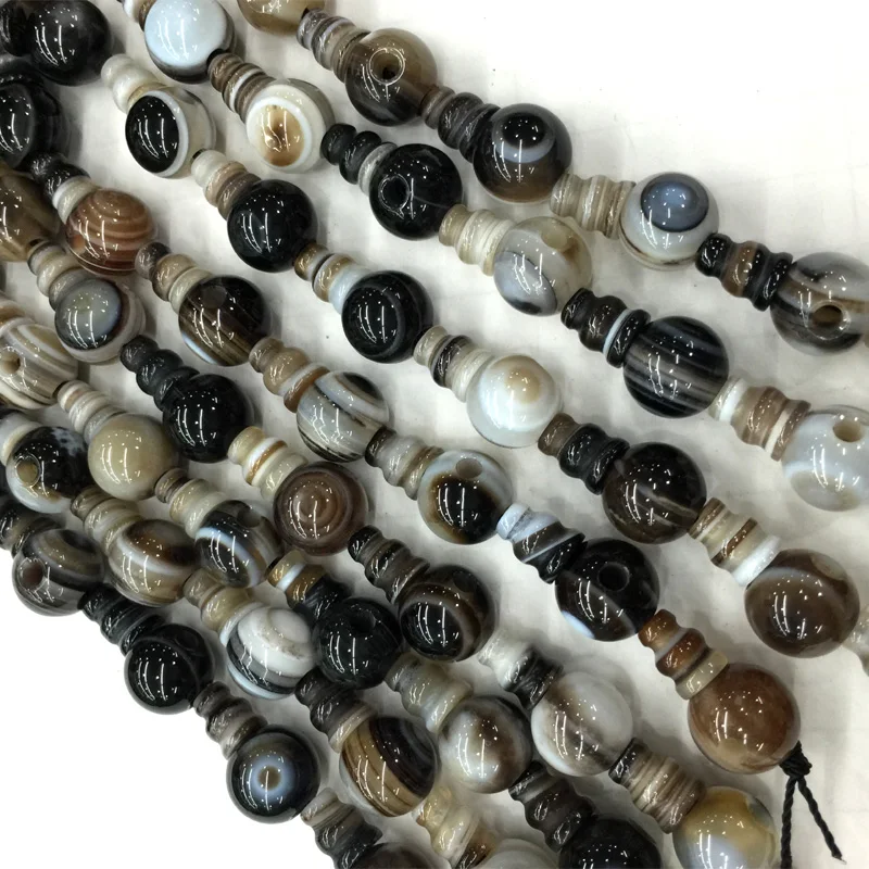 Natural Black White Lace Agate Onyx Pagoda Tee Buddha Head Tibet Guru Beads Fit Jewelry DIY Necklaces (10 Beads/lot) 04196