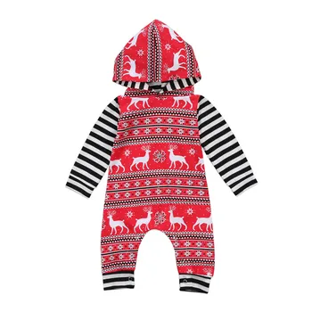 

2018 Christmas Kid Baby Boy Girl Clothes Hooded Jumpsuit Romper Outfit Set Size 0-24M