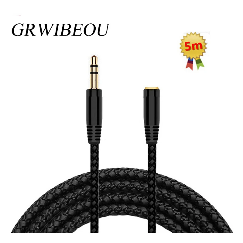 

5m/16Ft Headphone Extension Cable 3.5mm Jack Male to Female AUX Cable M/F Audio Stereo Extender Cord Earphone 3.5 mm Cloth Cable