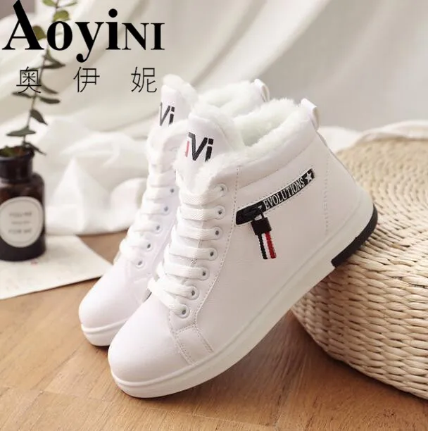 US $17.45 2019 Winter Boots Women Ankle Boots Warm Winter Woman Shoes Sneakers flats Lace Up Ladies Shoes Wom