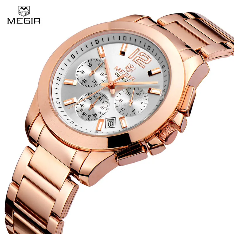 Kopen Luxe Megir Merk Horloge Vrouwen Multifunctionele Waterdicht Datum Klok Vrouwen Horloge Volledige Staal Fashion Quartz Horloge Relogio Feminino