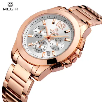 

Luxury Megir Brand Watch Women Multifunction Waterproof Date Clock Women Watch Full Steel Fashion Quartz Watch Relogio Feminino