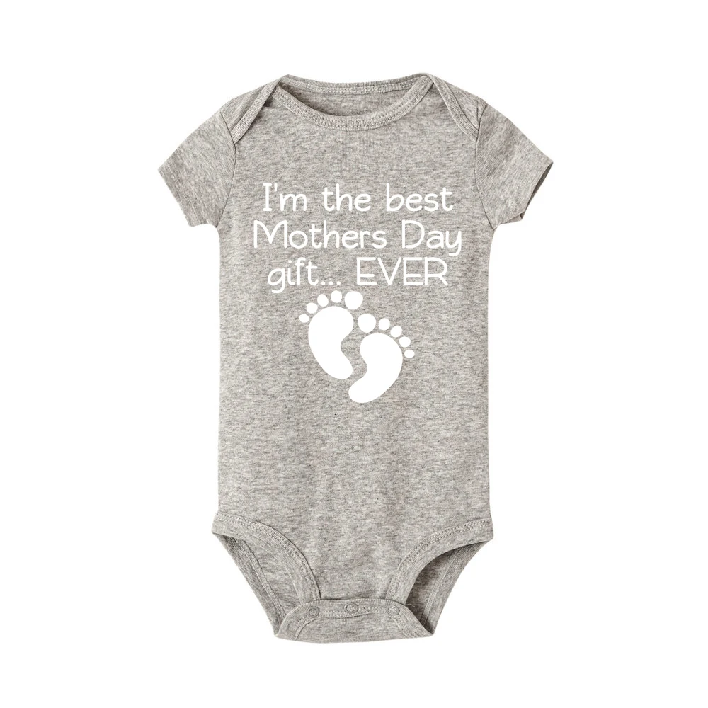 Стильный комбинезон с короткими рукавами для маленьких девочек, подарок на день матери, хлопковый боди для новорожденных, костюм с принтом «I am the best Mother day», пижама для мальчиков - Цвет: R051-SRPGY-