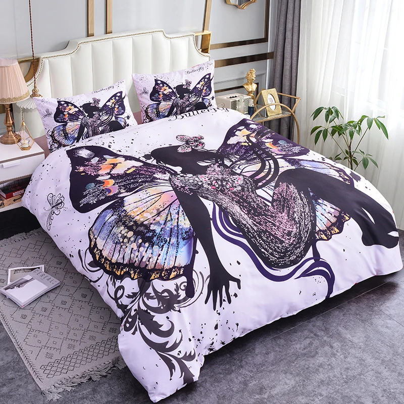 

Boniu Home Bedroom 3D Butterfly Flower Fairy pattern Girls Duvet Cover 3pcs Floral Bedding Set US/EU Twin Full Size Bedclothes