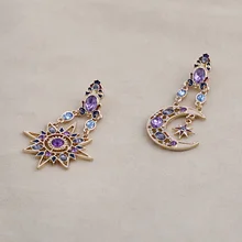 SHUANGR New Earrings Statement Drops Gem Bohemian Sun Moon Shiny Crystal Earrings Jewelry For Women Wholesale brincos grandes
