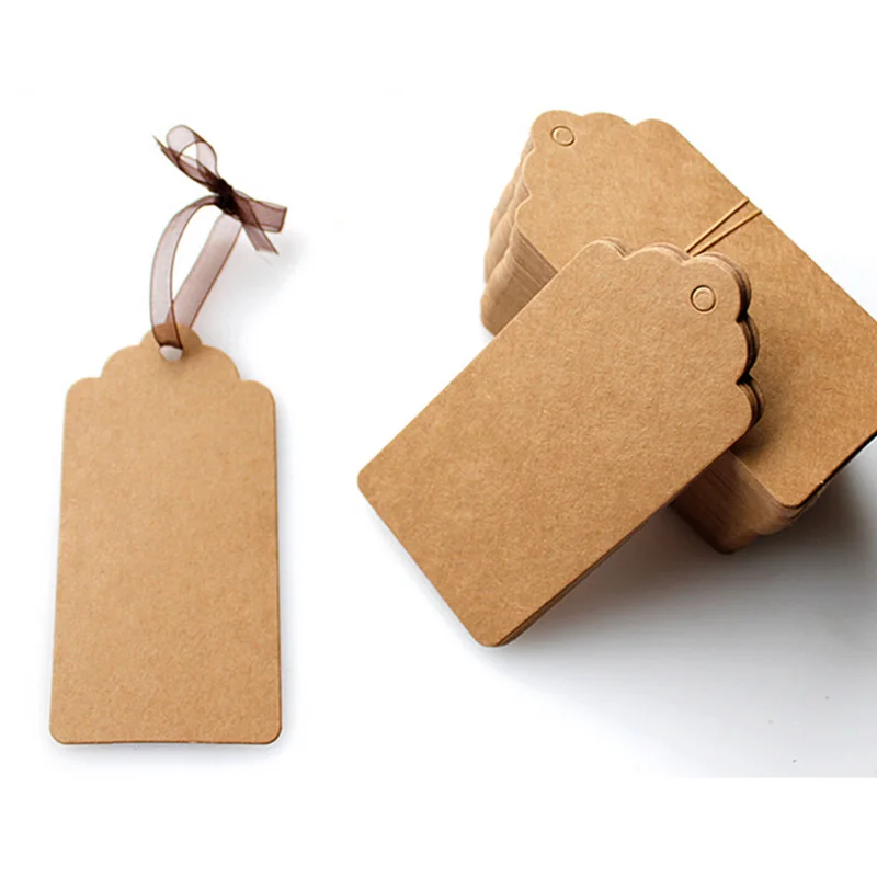 

100pcs/lot Brown Kraft Paper Wedding Note+String Tags Lace Scallop Head Label Luggage DIY Blank Price Gift Hang Tag Gift 5x3cm