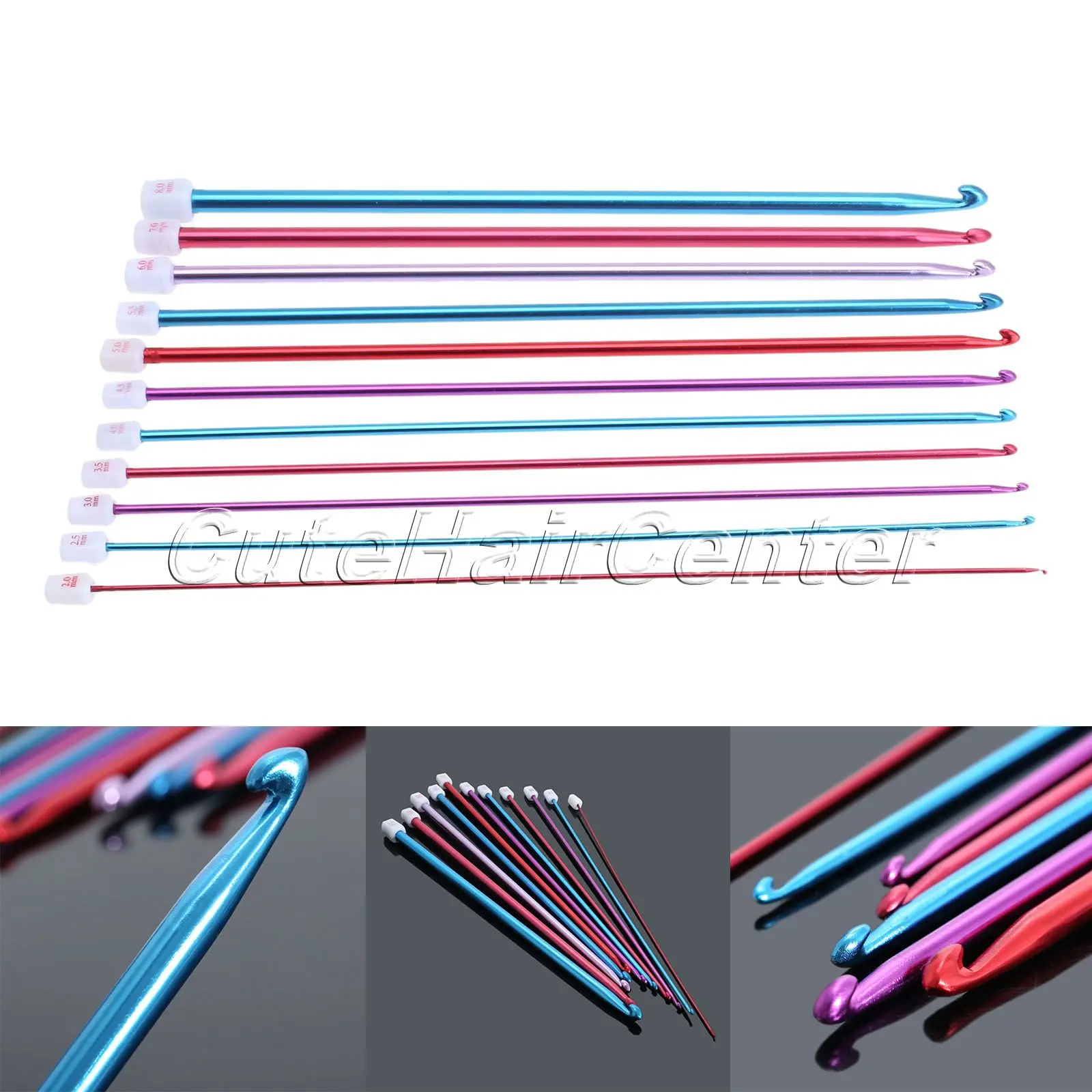 11pcs/set Multicolour Aluminum Crochet Hook Knitting Needles Crochet
