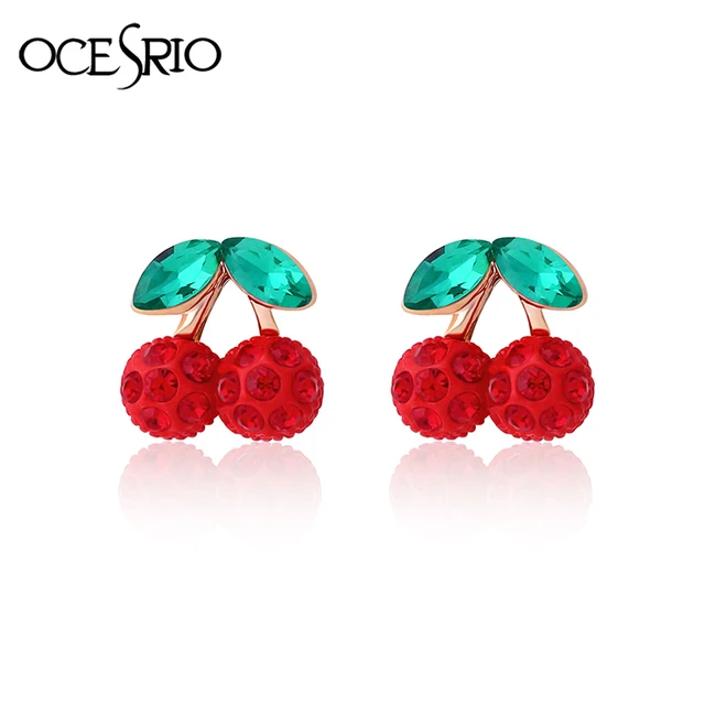 Ocesrio Cute Red Cherry Earrings Jewelry Crystal Clip On Ocesrio Cute Red Cherry Earrings Jewelry Crystal Clip On No Hole S Gold Ear
