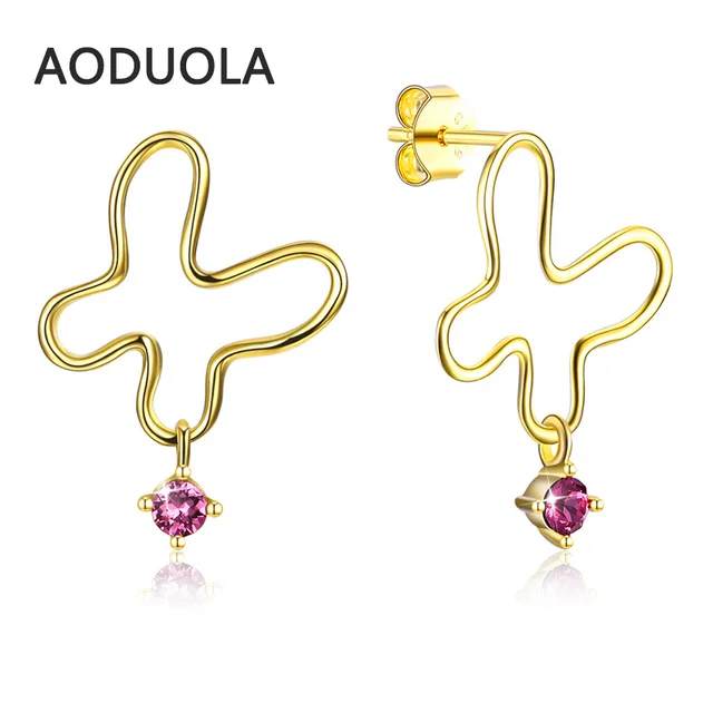925 Sterling Silver Earring Gold Color Stud Erfly With 925 Sterling Silver Earring Gold Color Stud Erfly With Pink Crystal Earrings Pins For Women