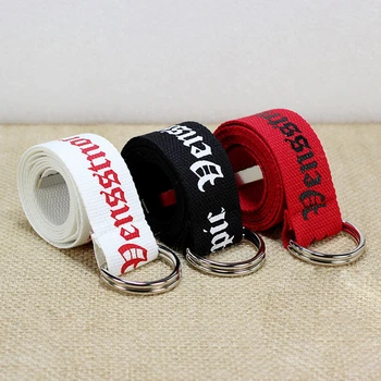 

Women Fashion Punk Canvas Jeans Belt Casual Waist Belts Metal Buckle Harajuku Solid Color Letter Print Female Long Belts