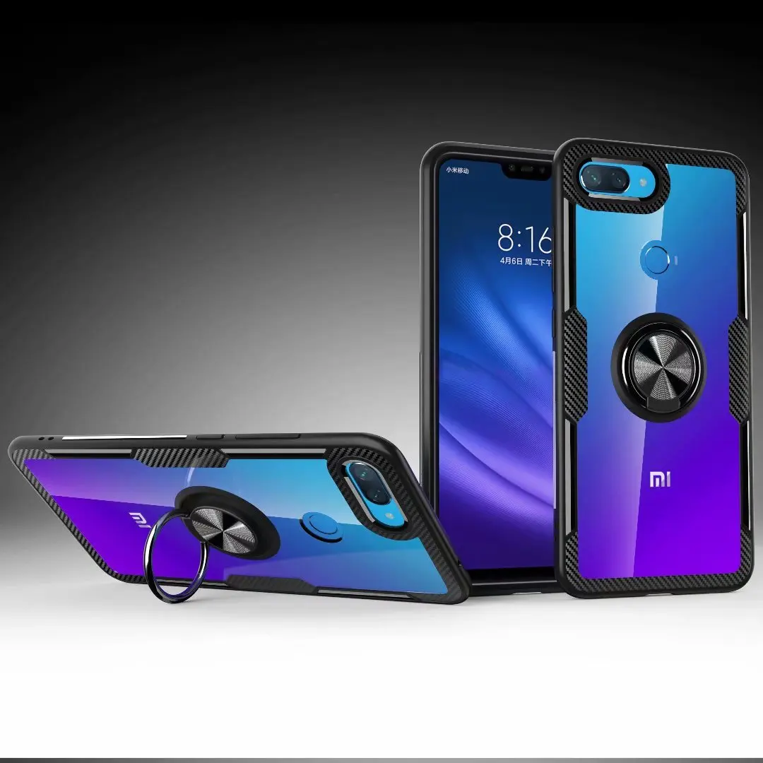 Чехол с кольцом подставкой для Xiaomi Mi 8 Lite магнитный Прозрачный ударопрочный
