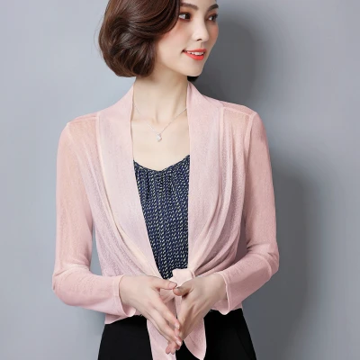 Women's cardigan summer female large size loose thin ice silk seven sleeve short paragraph shawl air conditioning shirt