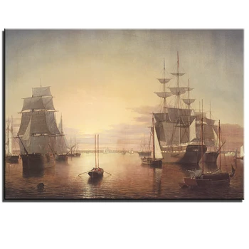 

Oil Painting Modern Frameless Print Art of Landscape Sailboat and Sunset on The Sea Canvas Art Home Decoration Modular Picture