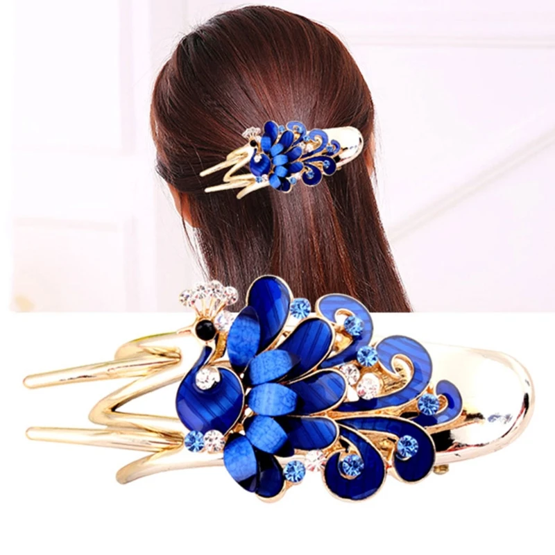

Fashion Peacock Hair Clips Clamp Metal Rhinestone For Wedding Bridal Women Gift