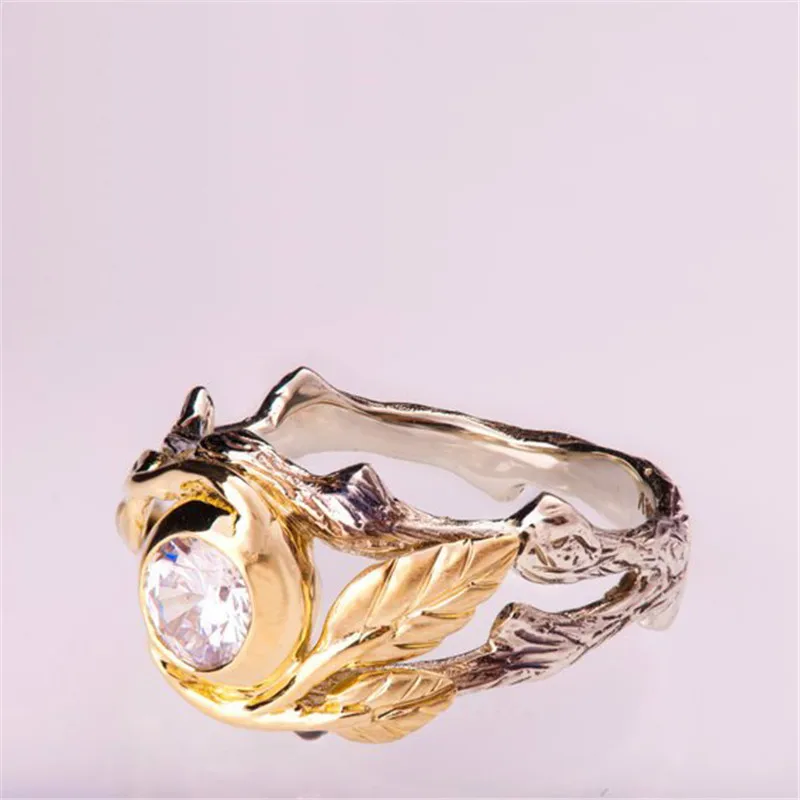 ZORCVENS, высокое качество, античное серебряное кольцо, Рождество, новое кольцо, золотой цвет, листовой циркон, кольца, модные украшения