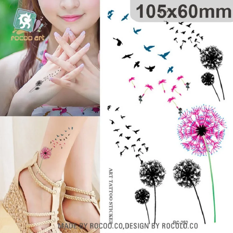 

2Pcs Time-limited Men The New Waterproof Tattoo Custom Color Dandelion Bird Flying Sticker Wholesale Can Be Customized Rc2252