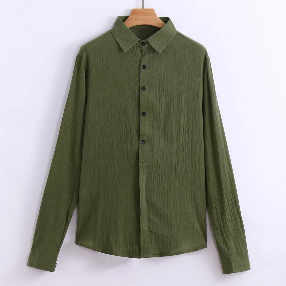 Мужская рубашка на пуговицах с длинным рукавом Camisa Masculina Manga Longa облегающая