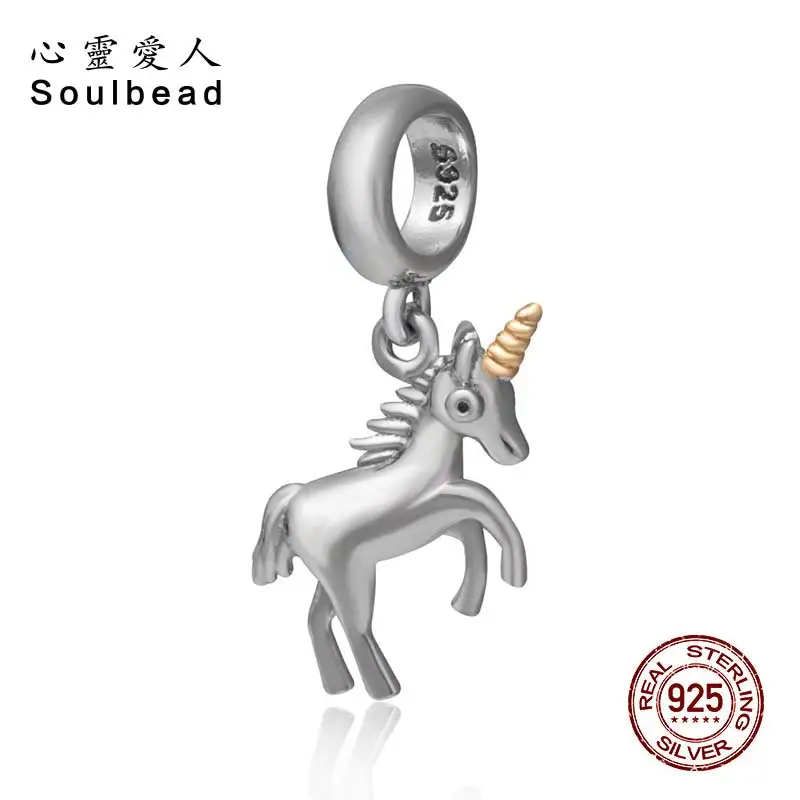

Soulbead Dangle Unicorn Charms Pendant with Golden Horn Beads 925 Sterling Silver Fit Pandora Charms Silver 925 Original Beads