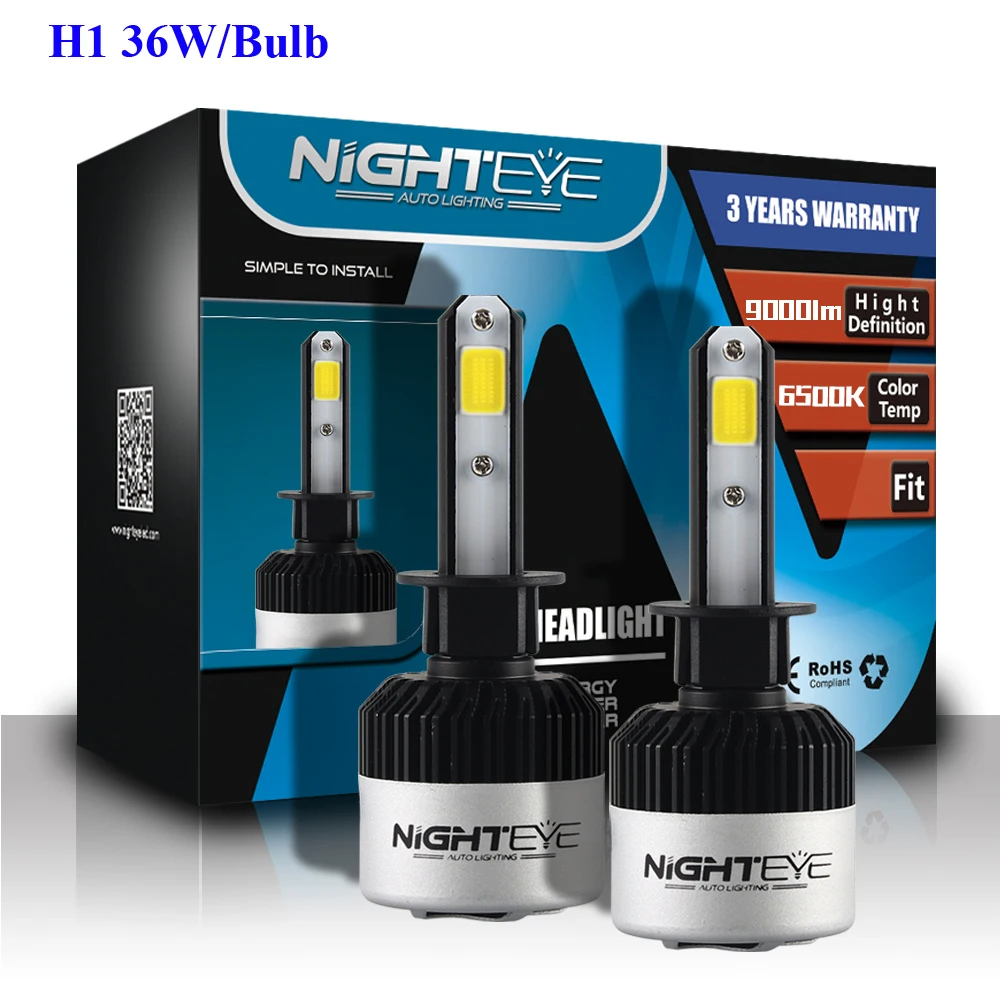 NIGHTEYE супер яркий COB светодиодный чип Автомобильные фары 2x H1 72W 9000lm Автомобильная