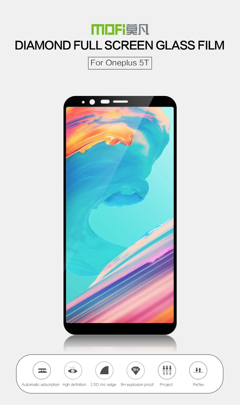 OnePlus 5t закаленное стекло MOFi OnePlus5T A5010 Защитная пленка для экрана полное покрытие one plus 5t закаленное стекло