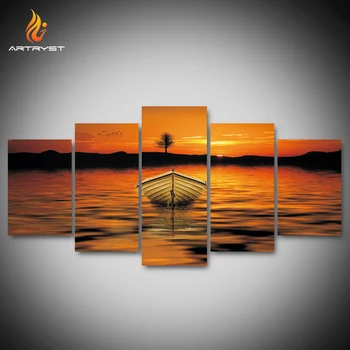 

Artryst HD print boat on the water landscape pictures and posters 5 canvas paintings with frame cuadros decorative art wall