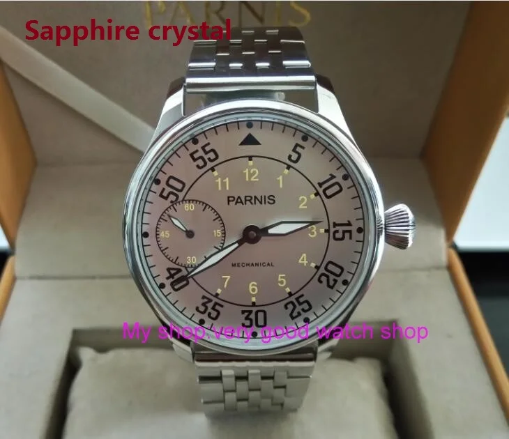 

Sapphire crystal 44mm PARNIS Asian 17 jewels ST3600/6497 Mechanical Hand Wind movement Milk white dial men's watches sdgd45A