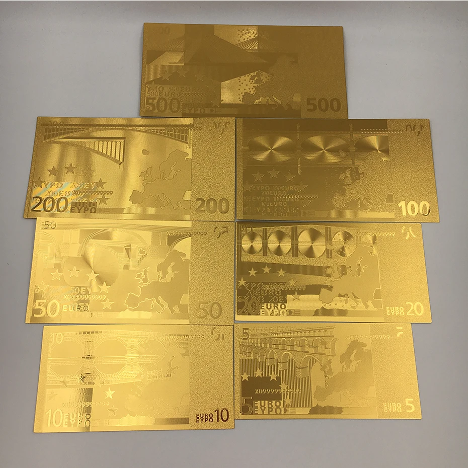 Banknote Set in Farbe Gold Geldschein Schein Note Goldfolie 24 K Karat 5 bis 500 