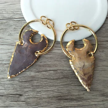 

5Pcs Natural Jaspe r Agat e Stone Pendant With gold Trim Jewelry Druzy Charm DIY Making necklace Jewelry finding P682