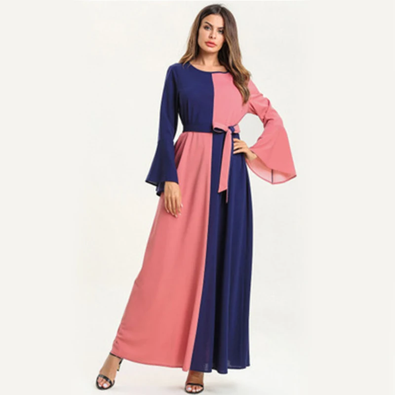 

Muslim long Dress Women large Size Robes Loose Color Striped Dress Abaya Simple Stylish Vestido Abaya Musulman Moslim Islamic