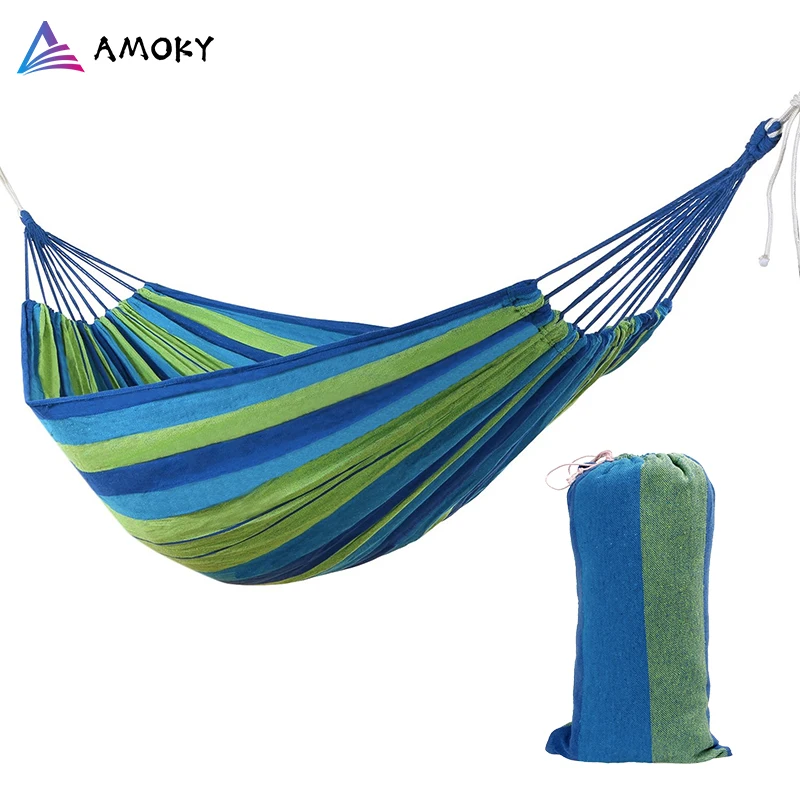 

Single Person Travel Camping Hanging Hammock Strong Outdoor Picnic Garden Hammock Hang Bed Swing Canvas Stripe Hang Bed Hammocks