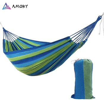 

Single Person Travel Camping Hanging Hammock Strong Outdoor Picnic Garden Hammock Hang Bed Swing Canvas Stripe Hang Bed Hammocks