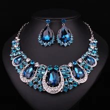 Moda Joyería India Pendientes Joyería Nupcial Conjuntos de Collar de Cristal De Zafiro Para la Fiesta de Las Novias Accesorios Decoración de la Boda