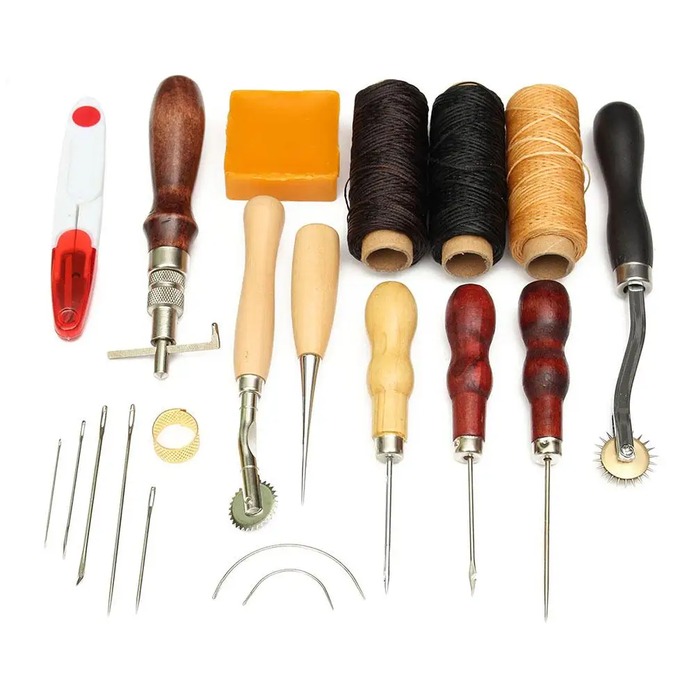 

New 14Pcs Leather Craft Tools Hand Sewing Stitching Carving Work Saddle Punch Kit