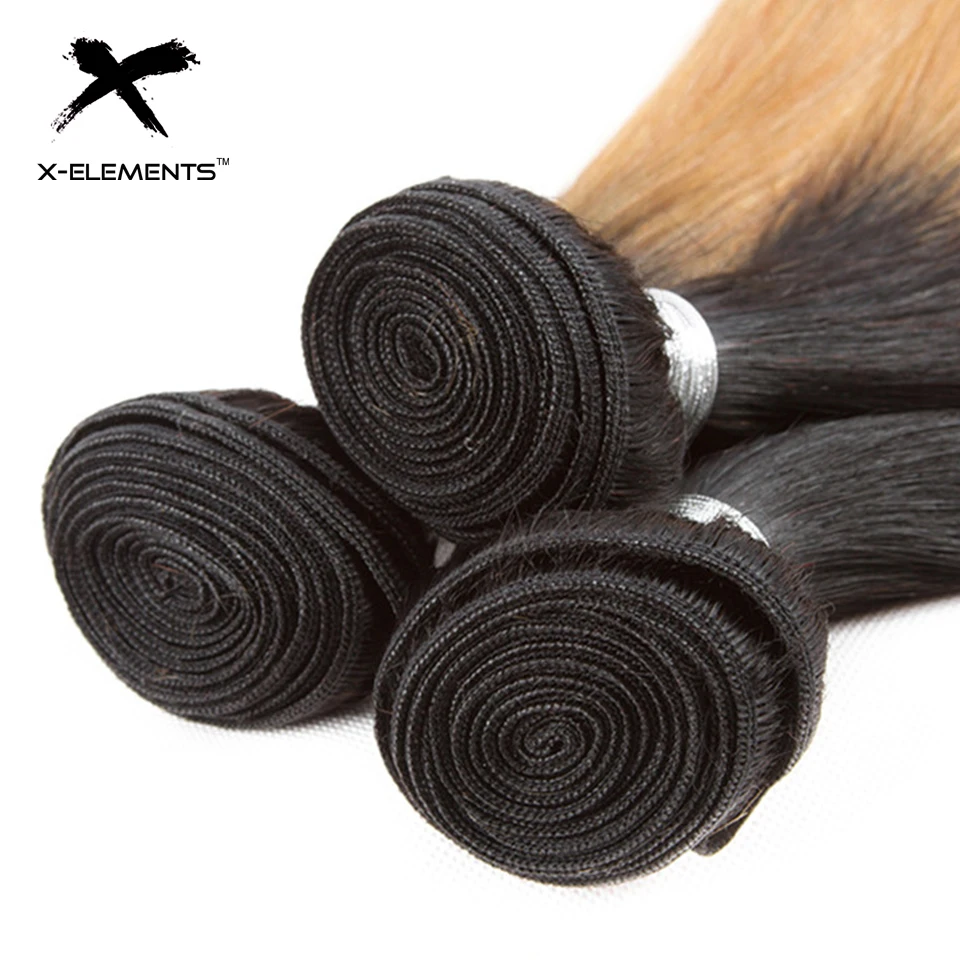 X-Element Brazilian Ombre Straight Hair Bundles With Closure T1B 27 Ombre Human Hair Weave With Closure 2 Tone Hair with Closure (5)