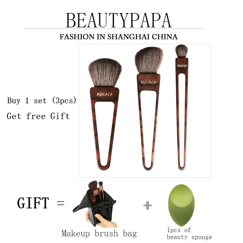 Beautypapa треугольный дизайн набор кистей для макияжа из козьего волоса кисть для румян кисть для теней кисть ручной работы профессиональная - Handle Color: one set(3pcs)